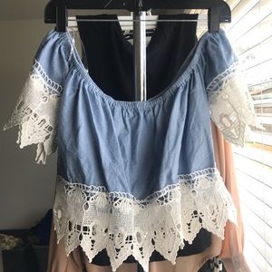 Baby Blue Crop Too with Lace